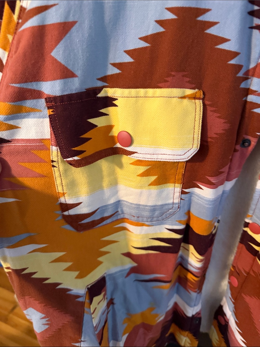 Sun + Stone Aztec Pattern Utility Jacket - Rust, Yellow, Light Blue - Picture 4 of 6